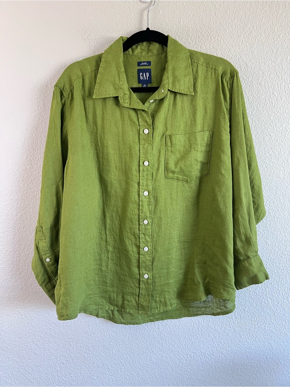 Gap Women's 100% Linen Big Shirt Button Down Calla Green Long Sleeve Coastal - Picture 2 of 8